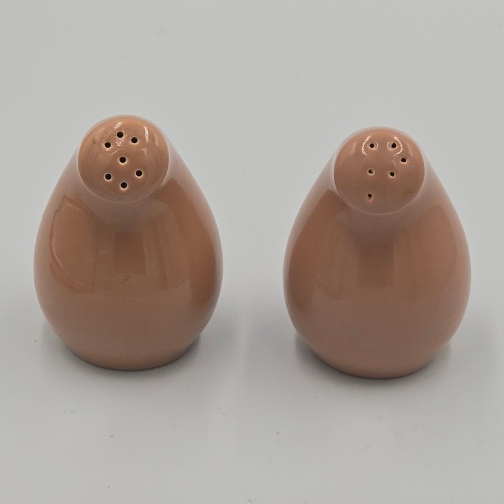 Vintage Salt Pepper Shakers Set OS Mauve Tan Good MCM Teardrop Ceramic
